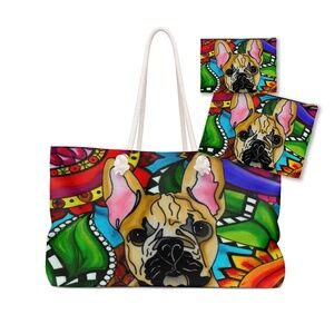 Weekender Tote and 2 Zipper Pouches with French Bulldog
